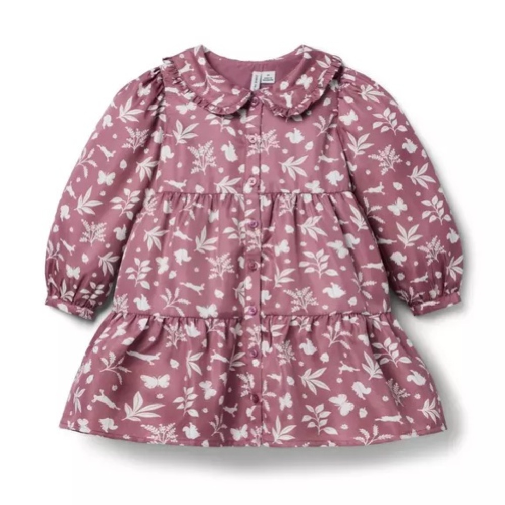 Janie and Jack Baby Girl Woodland Floral Ruffle Dress Size 6-12 months LIKE NEW